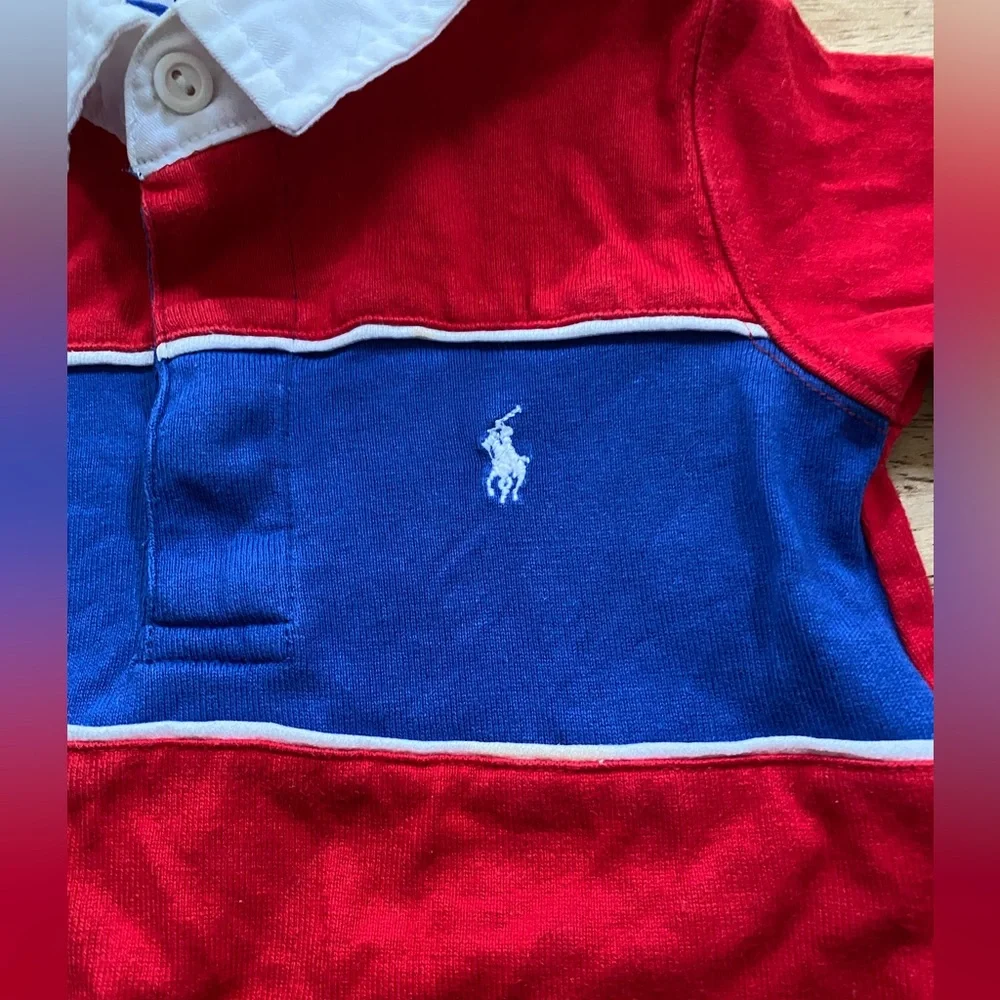 Vintage Polo Ralph Lauren Infant Sz‎ S (3-6 m) Red/Royal Blue Rugby Shortall